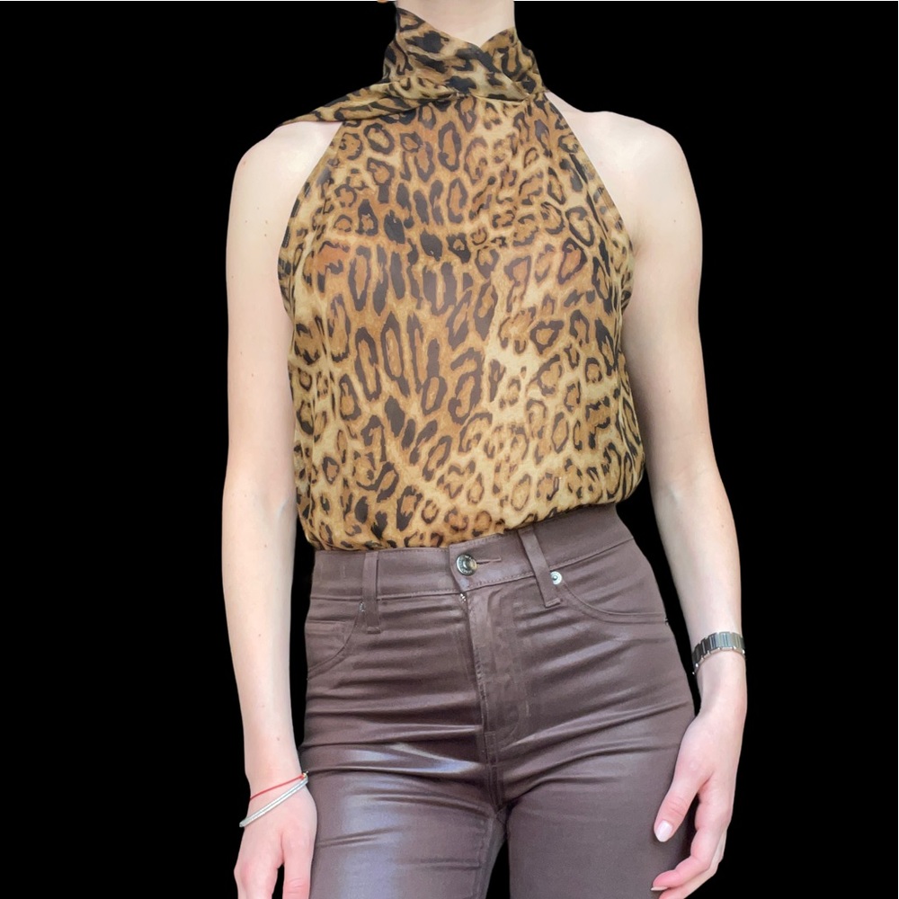 Nili Lotan Halter wrap cheetah print top size 2